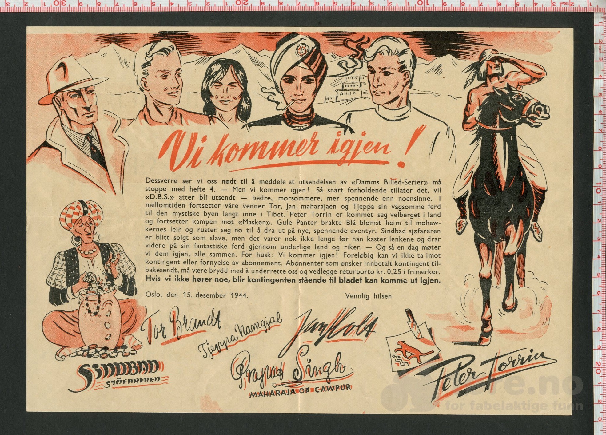 Damms Billed-Serier, Til Leserne fra (1944) infoskriv/vedlegg, bilde 3