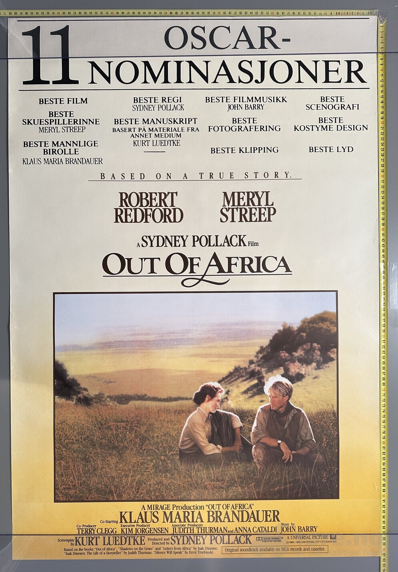 Out og Africa 1985 - Original kinoplakat!
