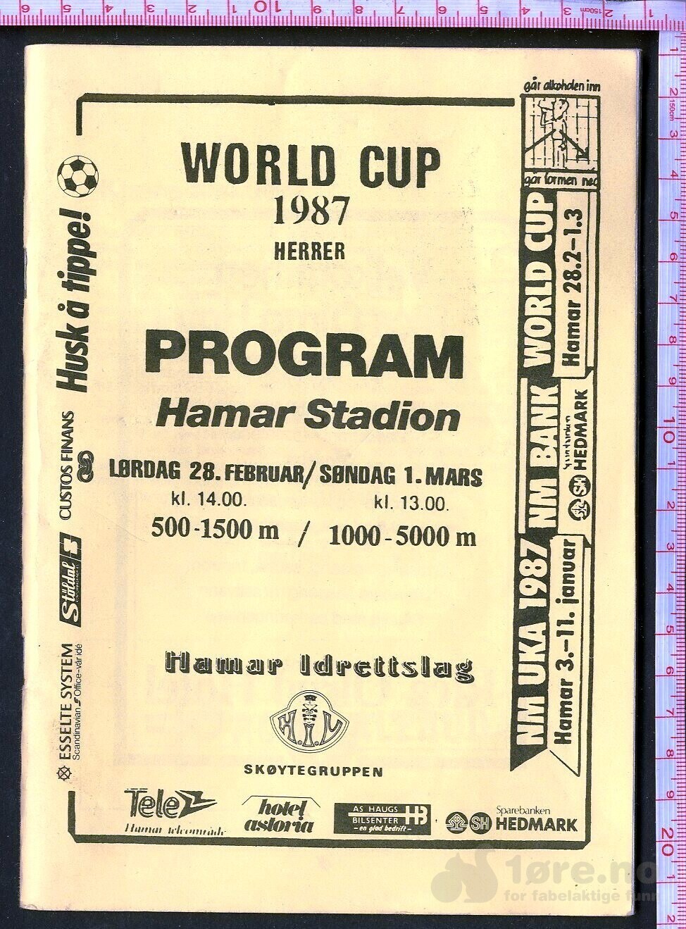 World cup 1987 Herrer Program Hamar stadion