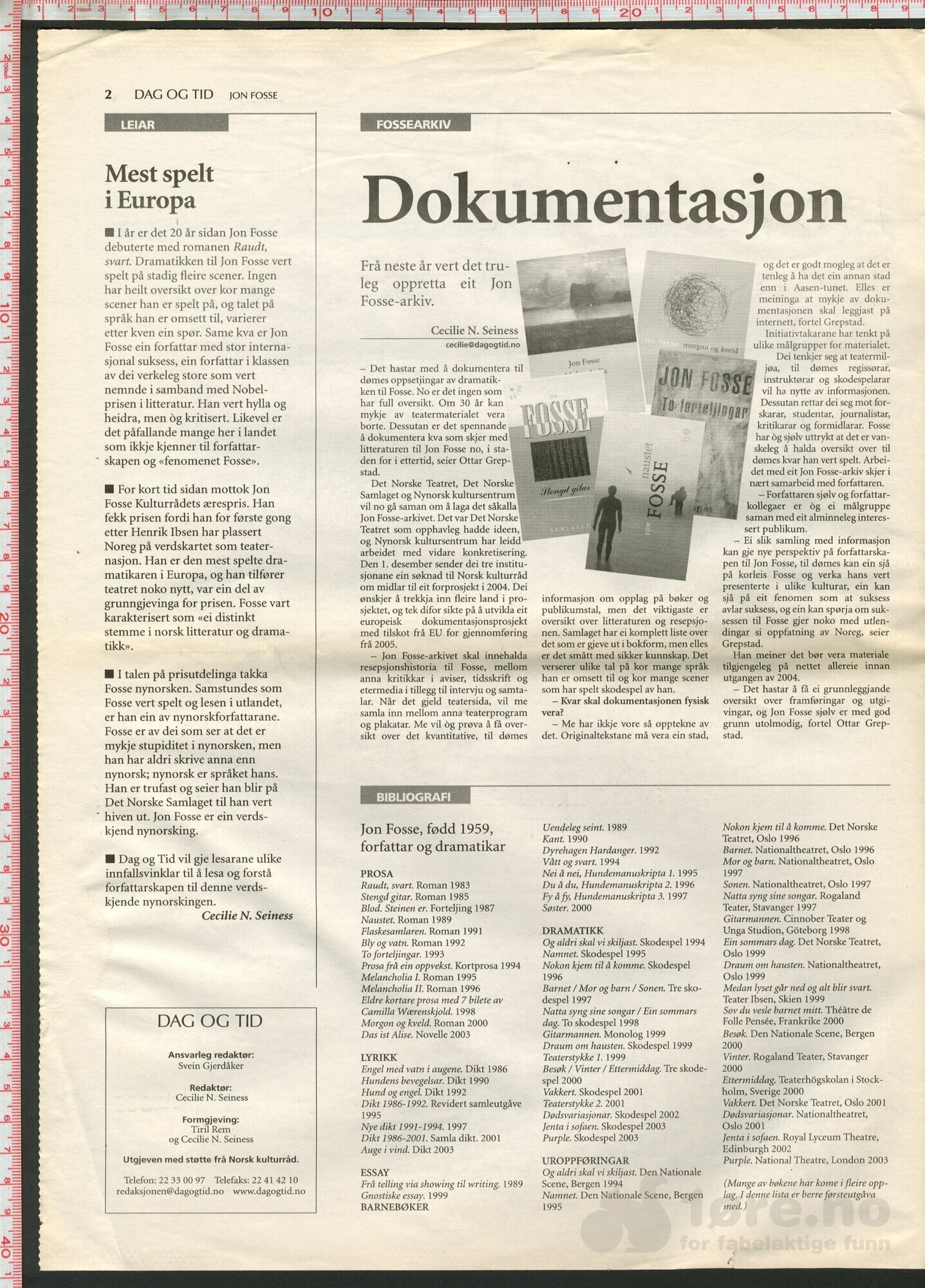 Jon Fosse spesial - Vedlegg til Dag og Tid nr 47 2003, bilde 3