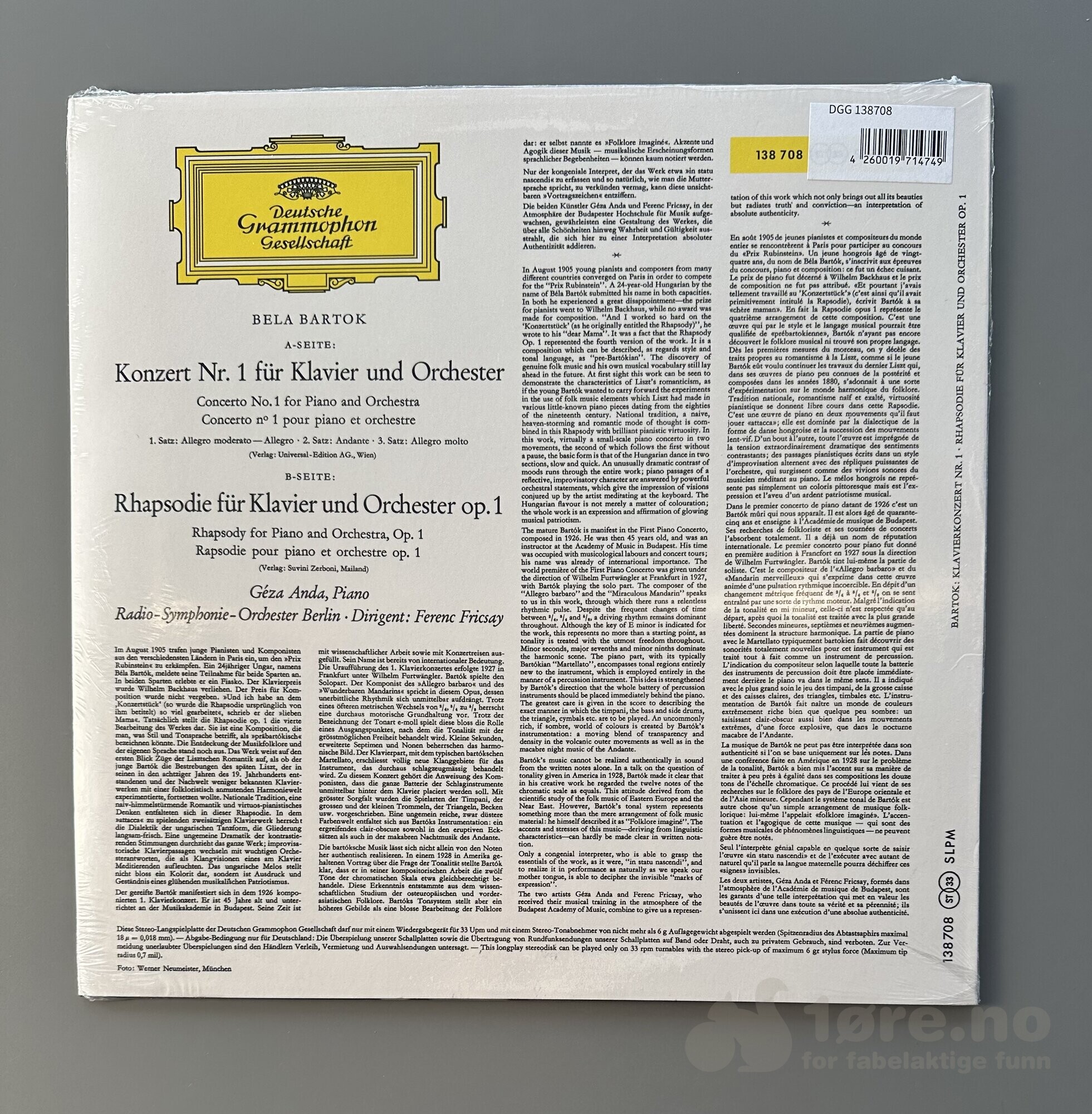 LP - Bela Bartok - Klavierkonzert Nr 1, bilde 2