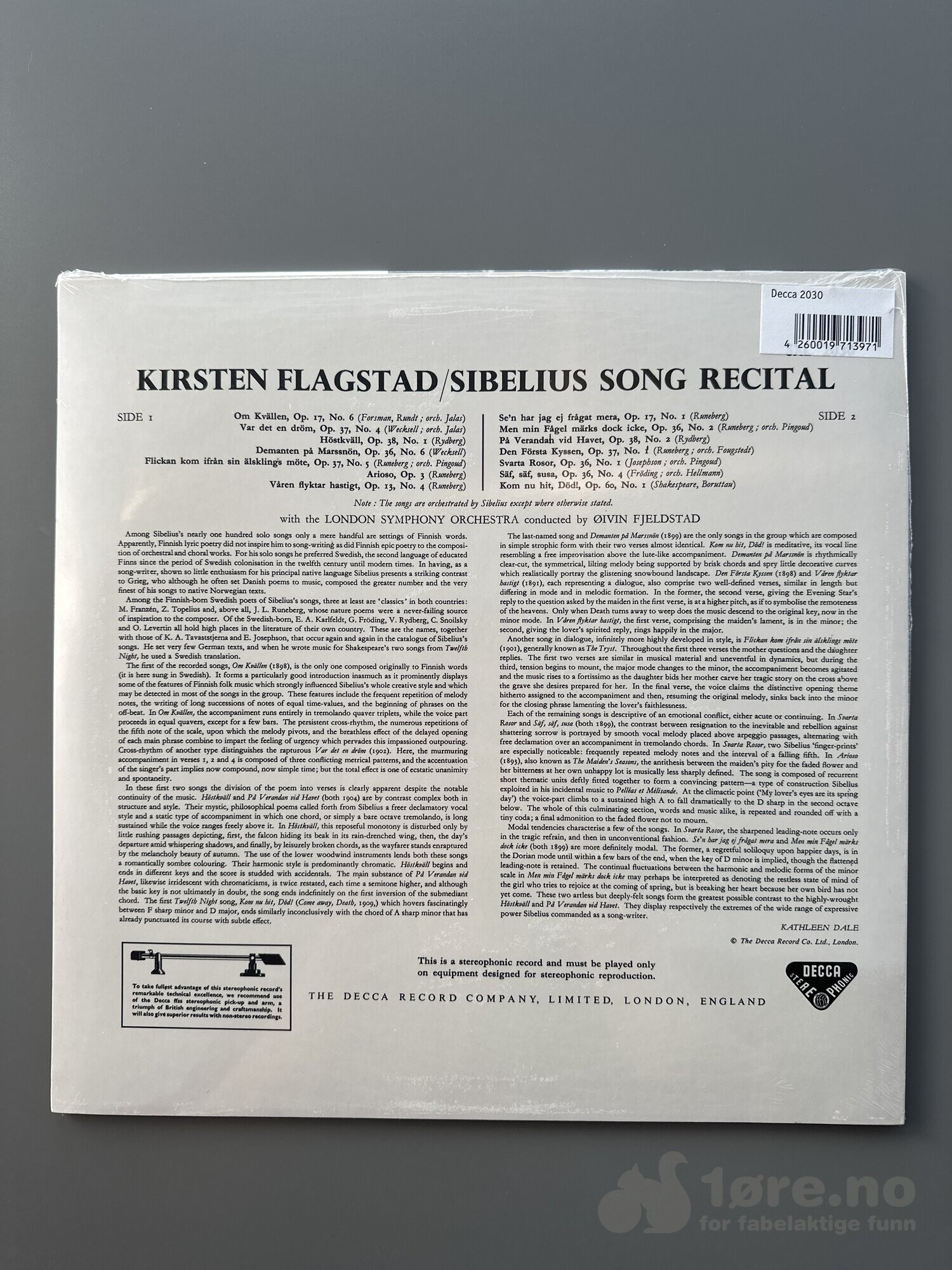 LP - Kirsten Flagstad - Sibelius song Recital, bilde 2