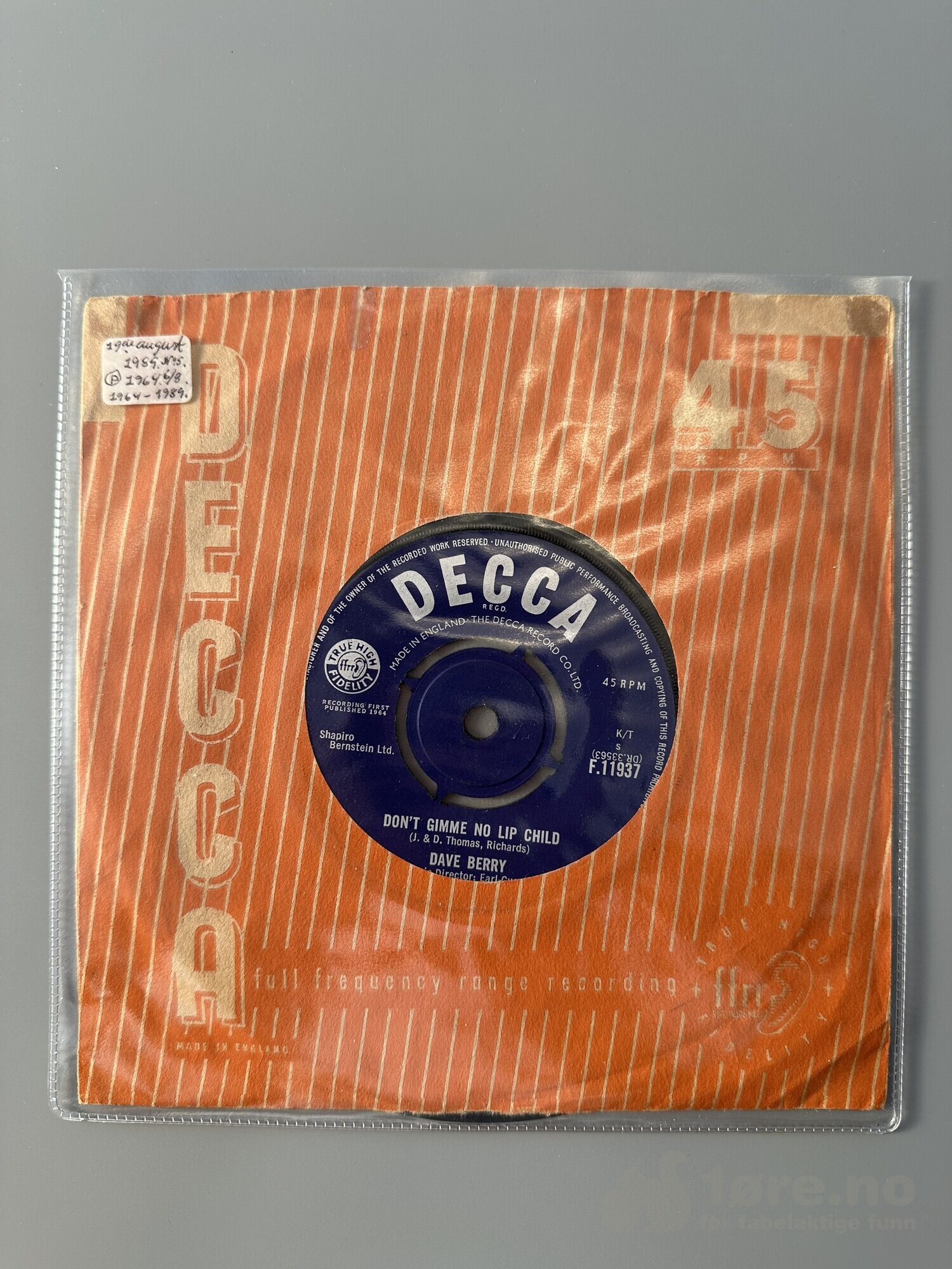 Singel - Dave Berry  - The Crying Game